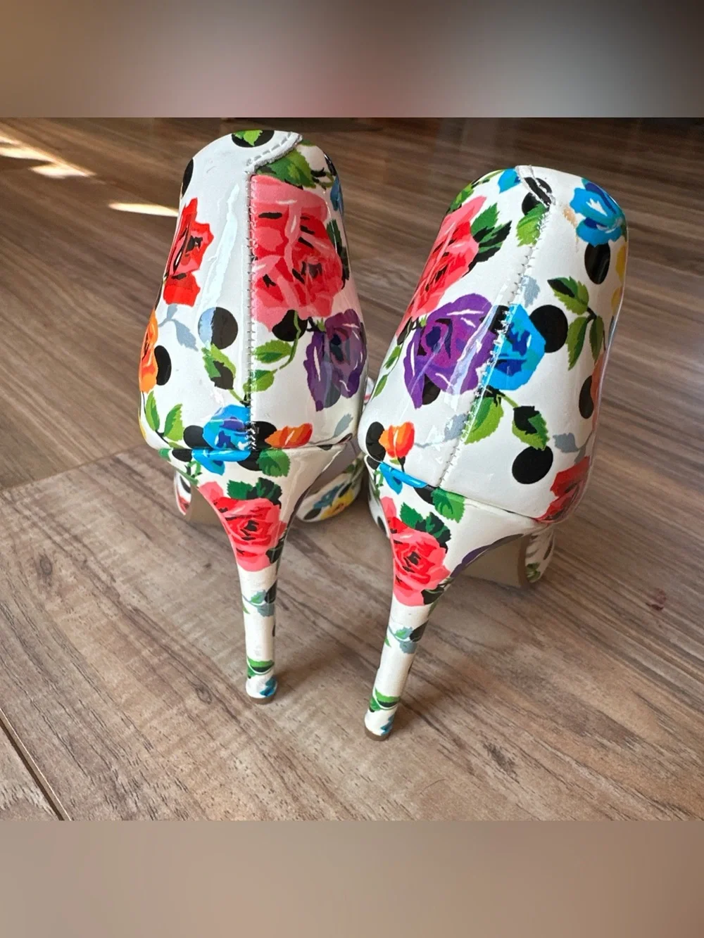 BETSEY JOHNSON Prince P Pumps Multicolor Floral Polka Dot D'Orsay Stiletto Sz 8